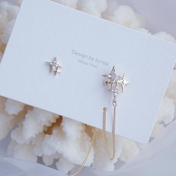 stud charm bling asymmetry star women earring temperament tassel chain fashon wedding accessories valentine's day, Golden;silver
stud charm bling asymmetry star women earring temperament tassel chain fashon wedding accessories valentine's day, Golden;silver