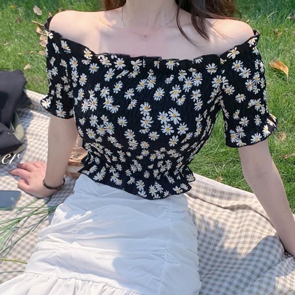 women's blouses & shirts women summer small floral print ruched shirt female short sleeve off shoulder exposed navel blouse, White
women's blouses & shirts women summer small floral print ruched shirt female short sleeve off shoulder exposed navel blouse, White