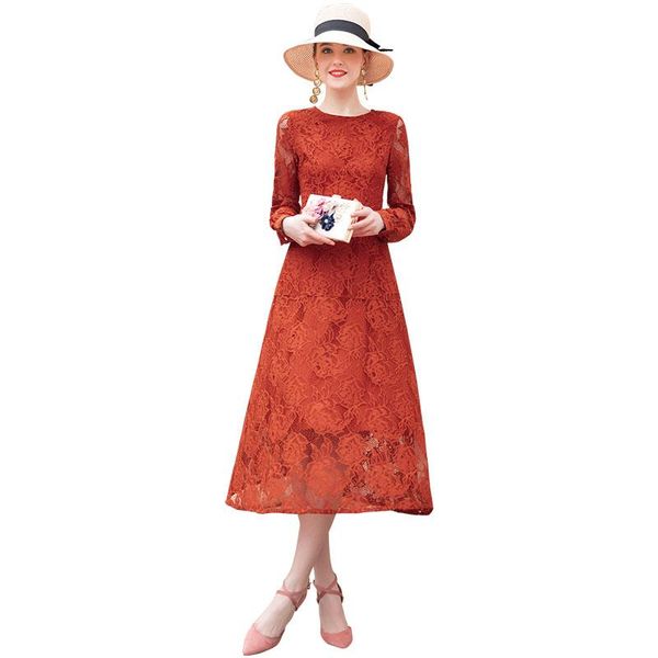 casual dresses office lady spring summer lace dress o neck long sleeve fashion designer women mid-calf maxi rr2001, Black;gray
casual dresses office lady spring summer lace dress o neck long sleeve fashion designer women mid-calf maxi rr2001, Black;gray