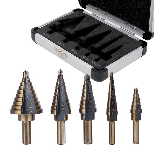 5pcs step drill bit hss titanium coated straight multiple hole 50 size drill bit for metal wood plastic sheet with aluminum case
5pcs step drill bit hss titanium coated straight multiple hole 50 size drill bit for metal wood plastic sheet with aluminum case