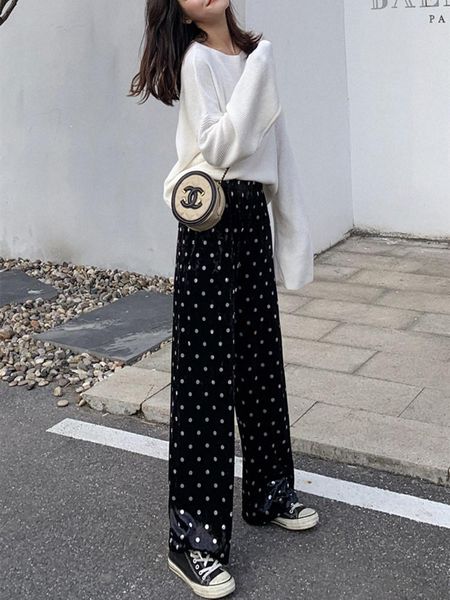 women's pants & capris spring and autumn gold velvet polka dot wide-leg plus size high waist loose casual trousers 1 0urg, Black;white
women's pants & capris spring and autumn gold velvet polka dot wide-leg plus size high waist loose casual trousers 1 0urg, Black;white