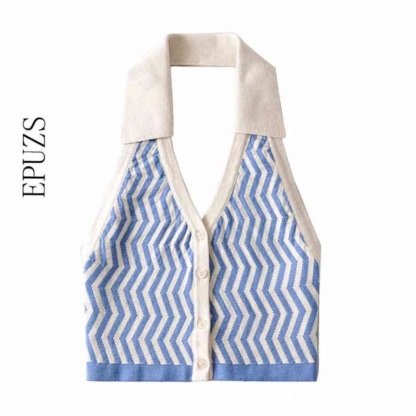 knit halter crop women vintage blue striped summer beach tank street fashion girls tee shirts 210521, White
knit halter crop women vintage blue striped summer beach tank street fashion girls tee shirts 210521, White