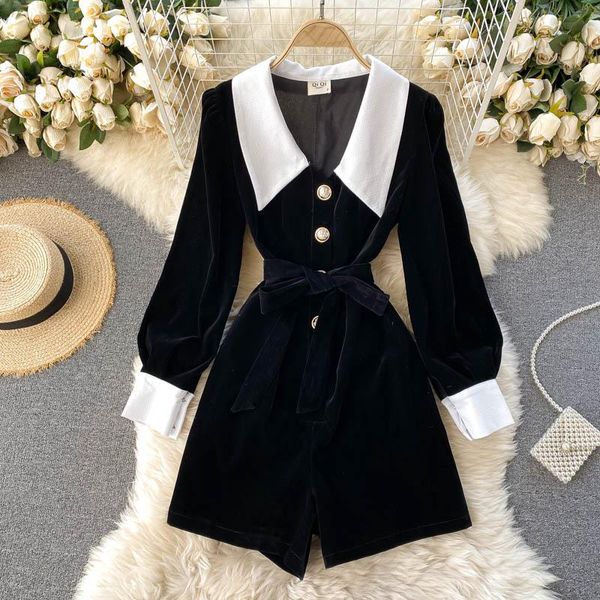 women's jumpsuits & rompers for women 2021 spring vintage korean clothes belt long sleeve velvet black shorts one piece womens jumpsuit, Black;white
women's jumpsuits & rompers for women 2021 spring vintage korean clothes belt long sleeve velvet black shorts one piece womens jumpsuit, Black;white
