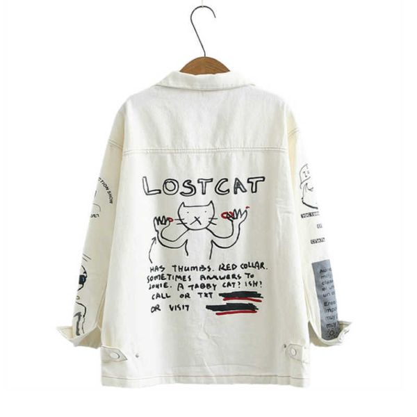 xuanhao women denim jackets cartoon cat print white basic jackets spring long sleeve turndown collar outerwear coats 210928, Black;brown
xuanhao women denim jackets cartoon cat print white basic jackets spring long sleeve turndown collar outerwear coats 210928, Black;brown