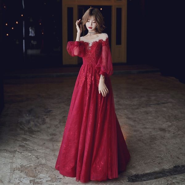 wedding toast 2020 summer long bridal engagement back door slim fitting wine red dress temperament, White;black
wedding toast 2020 summer long bridal engagement back door slim fitting wine red dress temperament, White;black