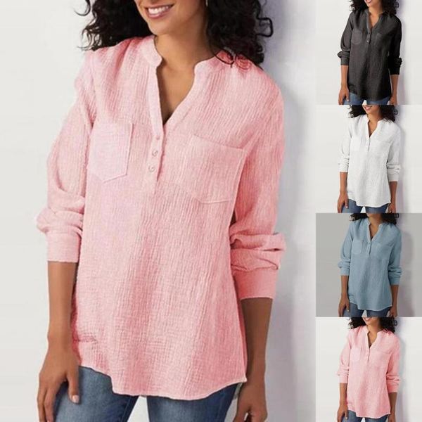 women's blouses & shirts autumn summer vintage cotton blouse women long sleeve pockets casual solid blusas female tunic 3xl, White
women's blouses & shirts autumn summer vintage cotton blouse women long sleeve pockets casual solid blusas female tunic 3xl, White