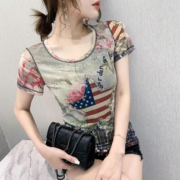women's t-shirt summer european clothes fashion print american flag women ropa mujer short sleeve tees bottoming shirt 2021 t05404, White
women's t-shirt summer european clothes fashion print american flag women ropa mujer short sleeve tees bottoming shirt 2021 t05404, White