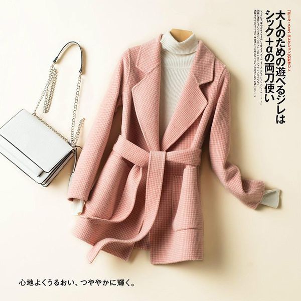 women's wool & blends korean pink plaid double-faced woolen coats women autumn winter warm sweet clothing sash kwaii students, Black
women's wool & blends korean pink plaid double-faced woolen coats women autumn winter warm sweet clothing sash kwaii students, Black