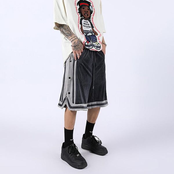 men's shorts gold velvet striped breasted streetwear hip hop velour patchwork short sweatpant summer casual five-point pants, White;black
men's shorts gold velvet striped breasted streetwear hip hop velour patchwork short sweatpant summer casual five-point pants, White;black
