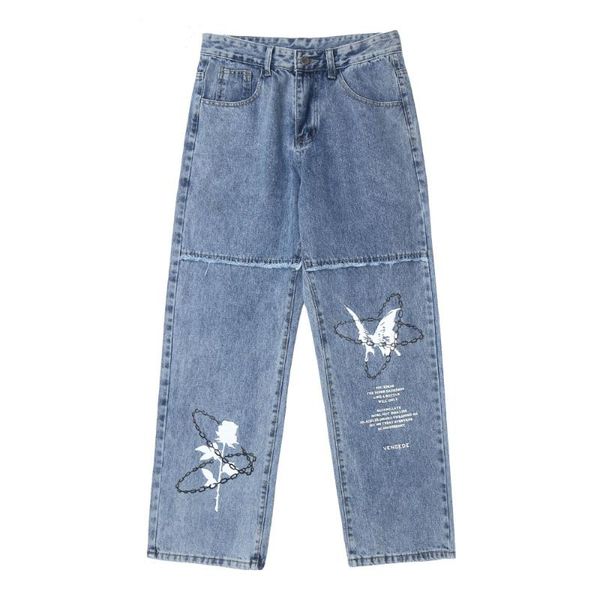 women's denim pants chain rose butterfly printed baggy jeans streetwear hip hop harajuku fashion casual loose trousers, Blue
women's denim pants chain rose butterfly printed baggy jeans streetwear hip hop harajuku fashion casual loose trousers, Blue