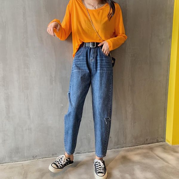 women's jeans 2021 korean version of the fall denim trousers high waist loose full length ripped for women, Blue
women's jeans 2021 korean version of the fall denim trousers high waist loose full length ripped for women, Blue