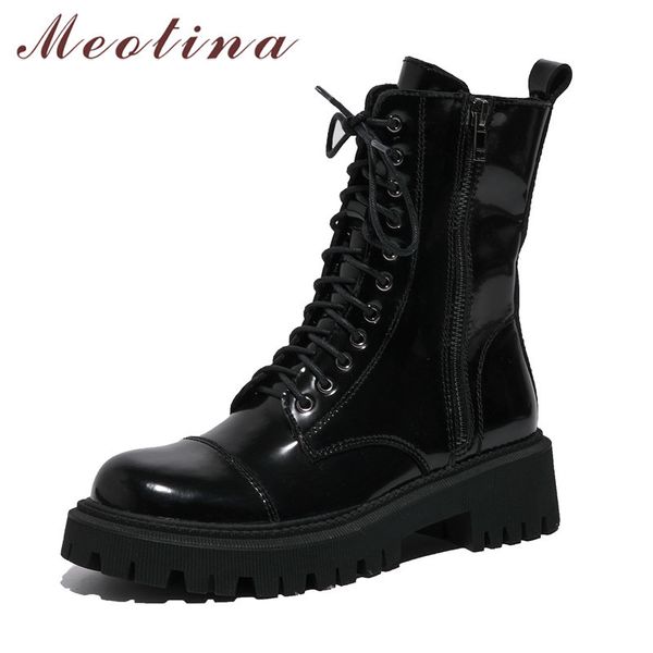 meotina real leather platform mid heel motorcycle boots women shoes lace up zip block heels mid calf boots autumn black size 40 210520
meotina real leather platform mid heel motorcycle boots women shoes lace up zip block heels mid calf boots autumn black size 40 210520