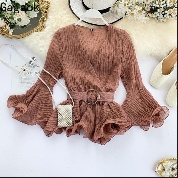 womens shirt gagaok women office lady chiffon blouse spring autumn solid v neck flare sleeve sashes slim chic wild female, White
womens shirt gagaok women office lady chiffon blouse spring autumn solid v neck flare sleeve sashes slim chic wild female, White