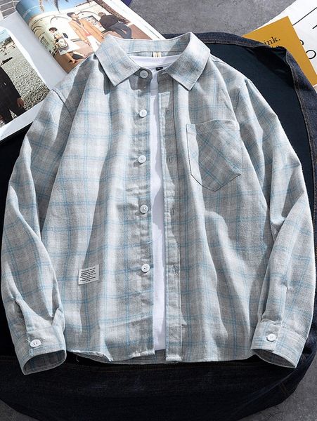 men plaid print button up flannel shirt without tee j8g9#, White;black