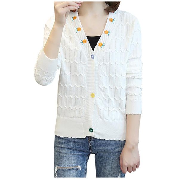 women's knits & tees women flower print cardigan long sleeve single breasted contrast color button knitted sweaters #t2g, White
women's knits & tees women flower print cardigan long sleeve single breasted contrast color button knitted sweaters #t2g, White
