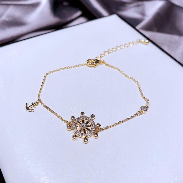 link, chain migga trendy small anchor rudder charm bracelet for women gold color plated cubic zircon jewelry, Black
link, chain migga trendy small anchor rudder charm bracelet for women gold color plated cubic zircon jewelry, Black