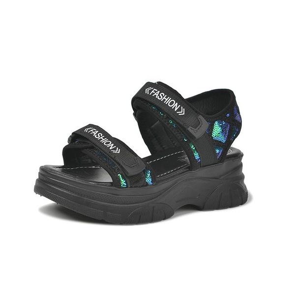 fashion women's sandals 2021 trend all-match thick-soled open toe upper sequins embellished casual dress shoes, Black
fashion women's sandals 2021 trend all-match thick-soled open toe upper sequins embellished casual dress shoes, Black