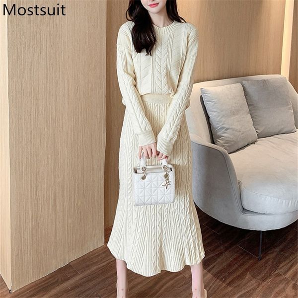 korean twisted knitted two piece set women spring o-neck sweater + long skirt outfits elegant fashion female matching 210518, White 
korean twisted knitted two piece set women spring o-neck sweater + long skirt outfits elegant fashion female matching 210518, White