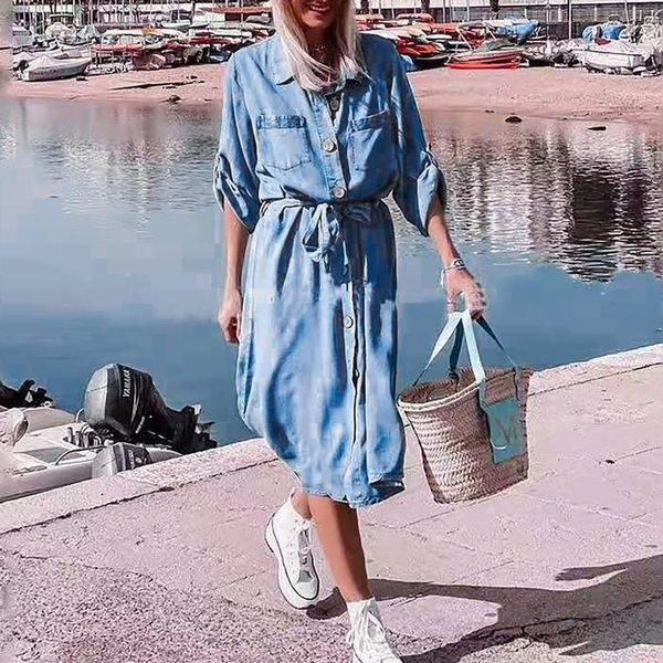 casual dresses women belt solid denim turn down collar simple leisure autumn midi dress long sleeve button vestidos, Black;gray
casual dresses women belt solid denim turn down collar simple leisure autumn midi dress long sleeve button vestidos, Black;gray
