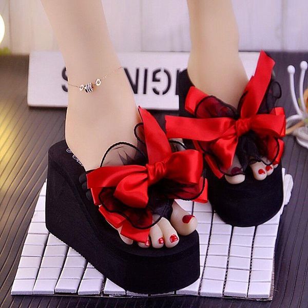slippers fashion beach summer sweet bow wedges with thick bottom wear wild anti-skid flip flops, Black
slippers fashion beach summer sweet bow wedges with thick bottom wear wild anti-skid flip flops, Black