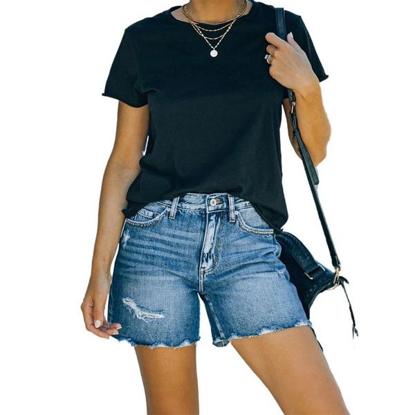 women's jeans 2021 summer pantalon corto denim straight leg shorts with ripped holes decor for women, Blue
women's jeans 2021 summer pantalon corto denim straight leg shorts with ripped holes decor for women, Blue