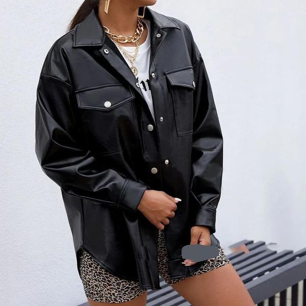 women's jackets pu leather oversize female long sleeve coat loose autumn lady fashion pockets 2021 casual streetwear jacket, Black;brown
women's jackets pu leather oversize female long sleeve coat loose autumn lady fashion pockets 2021 casual streetwear jacket, Black;brown