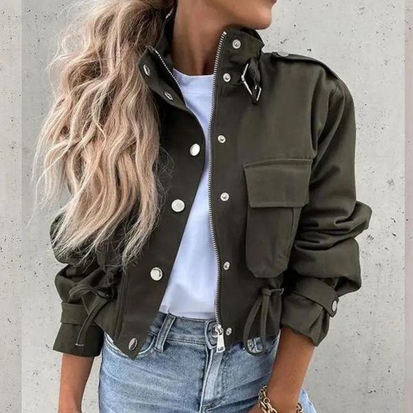 women's trench coats women 2021 autumn winter casual stand neck solid buckle coat elegant single breasted short lady long sleeve jacket, Tan;black
women's trench coats women 2021 autumn winter casual stand neck solid buckle coat elegant single breasted short lady long sleeve jacket, Tan;black