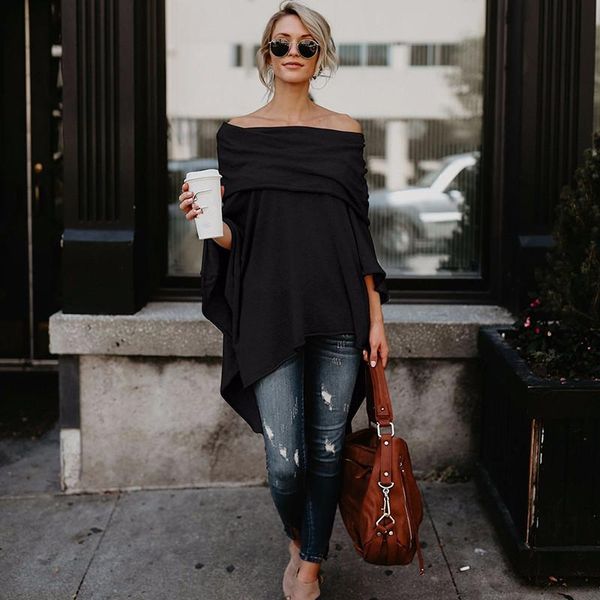 women's blouses & shirts pullover blouse off shoulder asymmetric overlap solid poncho womens clothing blusas 2021 spring fashion ladies, White
women's blouses & shirts pullover blouse off shoulder asymmetric overlap solid poncho womens clothing blusas 2021 spring fashion ladies, White