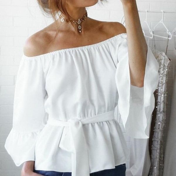 women off shoulder blouse slash neck loose casual solid shirt summer fashion 3/4 flare sleeve clothes blusas women's blouses & shi, White
women off shoulder blouse slash neck loose casual solid shirt summer fashion 3/4 flare sleeve clothes blusas women's blouses & shi, White