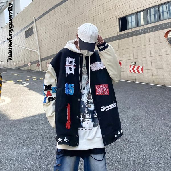 men's jackets namefunyguerrilla color block patch men bomber jacket harajuku streetwear punk 2021 fashion hip hop winter coat 3171, Black;brown
men's jackets namefunyguerrilla color block patch men bomber jacket harajuku streetwear punk 2021 fashion hip hop winter coat 3171, Black;brown