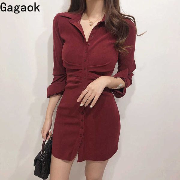 women vintage mini dress spring autumn solid sheath empire turn-down collar slim bodycon female fashion dresses 210531, Black;gray
women vintage mini dress spring autumn solid sheath empire turn-down collar slim bodycon female fashion dresses 210531, Black;gray