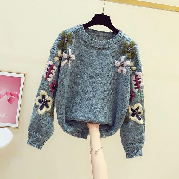 women's sweaters handmade beaded embroidery flowers long-sleeved pullover sweater 2021 autumnwinter knitwear female jumper, White;black
women's sweaters handmade beaded embroidery flowers long-sleeved pullover sweater 2021 autumnwinter knitwear female jumper, White;black