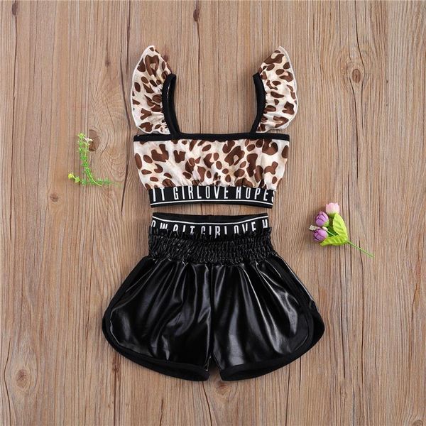 girl's summer fashion two piece set, children's leopard print sleeveless ruffle shoulder vest letter belt stretch shorts clothing, White
girl's summer fashion two piece set, children's leopard print sleeveless ruffle shoulder vest letter belt stretch shorts clothing, White
