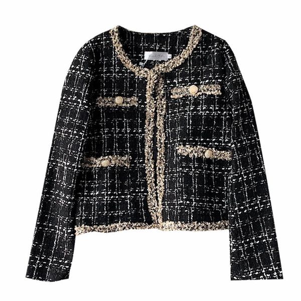 women's jackets 2021 spring and winter loose plaid long-sleeved coat tweed small fragrance short retro female with pockets, Black;brown
women's jackets 2021 spring and winter loose plaid long-sleeved coat tweed small fragrance short retro female with pockets, Black;brown