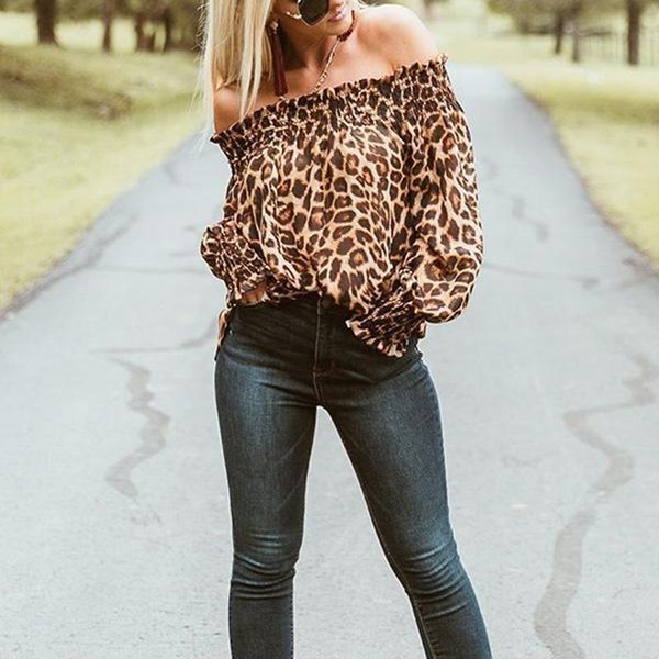 women's t-shirt women fashion leopard print slash neck loose long sleeve off shoulder t-shirts, White
women's t-shirt women fashion leopard print slash neck loose long sleeve off shoulder t-shirts, White