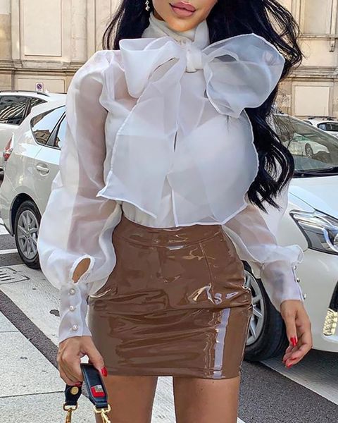 women's blouses & shirts sheer mesh tie neck bowknot buttoned shirt sweet bow see through lantern sleeve blouse, White
women's blouses & shirts sheer mesh tie neck bowknot buttoned shirt sweet bow see through lantern sleeve blouse, White