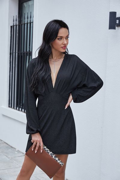dress fashion women's deep v-neck autumn long sleeve high waist wire, Black;gray
dress fashion women's deep v-neck autumn long sleeve high waist wire, Black;gray