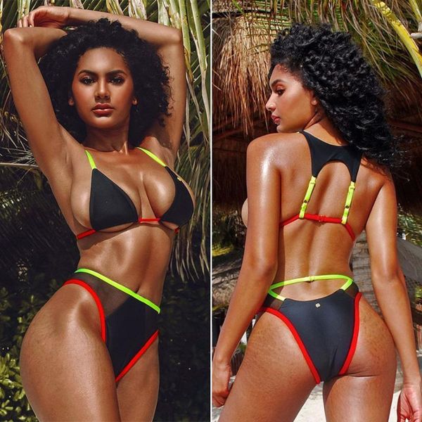 women bikini mesh stitching swimsuit ladies split swimwear beach women's, White;black
women bikini mesh stitching swimsuit ladies split swimwear beach women's, White;black