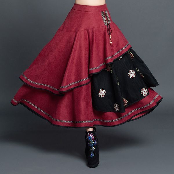 ethnic style skirt new cotton linen embroidery women skirt pleated high waist patchwork vintage midi skirts for women 11606, Red
ethnic style skirt new cotton linen embroidery women skirt pleated high waist patchwork vintage midi skirts for women 11606, Red