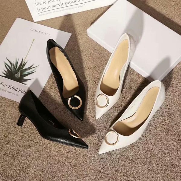 dress shoes women single pointed toe middle heel genuine leather female shoe solid color metal buckle decor, Black
dress shoes women single pointed toe middle heel genuine leather female shoe solid color metal buckle decor, Black