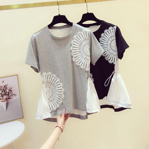 t-shirt lace bead stitching contrast color drawstring waist female 2021 summer heavy industry design sense temperament women's, White
t-shirt lace bead stitching contrast color drawstring waist female 2021 summer heavy industry design sense temperament women's, White