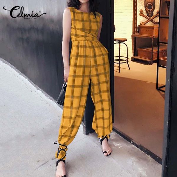 women's jumpsuits & rompers 5xl celmia summer womens jumpsuit sleeveless elegant ol plaid playsuits casual wide leg pants belted grid p, Black;white 
women's jumpsuits & rompers 5xl celmia summer womens jumpsuit sleeveless elegant ol plaid playsuits casual wide leg pants belted grid p, Black;white