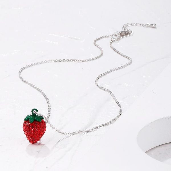 pendant necklaces cute red strawberry necklace for woman clear crystal fruit female choker fashion jewelry wholesale, Silver
pendant necklaces cute red strawberry necklace for woman clear crystal fruit female choker fashion jewelry wholesale, Silver