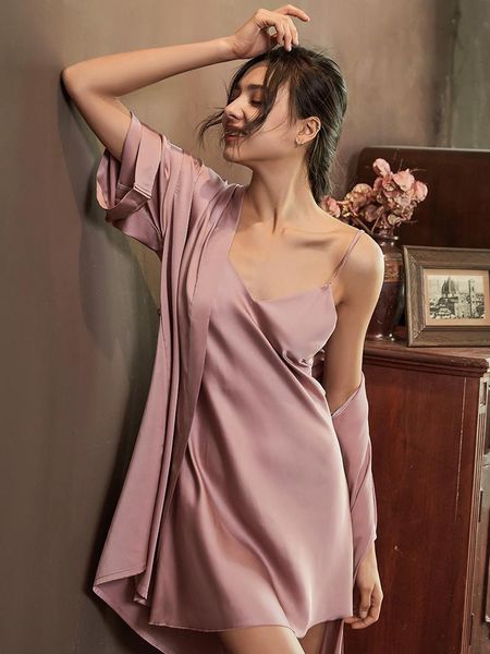 women's sleepwear 2021 woman sets summer satin pajamas slip dress two piece silk robe women bathrobe kimono homewear suit, Black;red
women's sleepwear 2021 woman sets summer satin pajamas slip dress two piece silk robe women bathrobe kimono homewear suit, Black;red