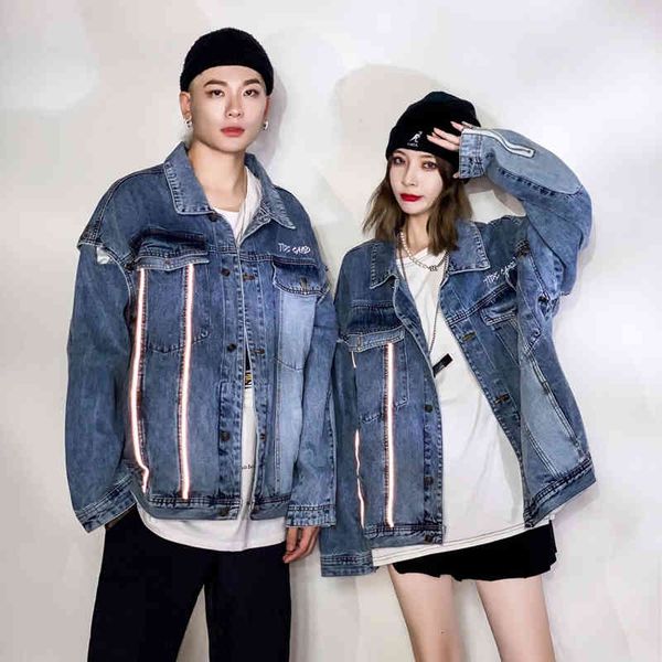 men's jackets high street removable striped reflective sleeves denim male and female jacket oversize washed retro casual jeans, Black;brown
men's jackets high street removable striped reflective sleeves denim male and female jacket oversize washed retro casual jeans, Black;brown
