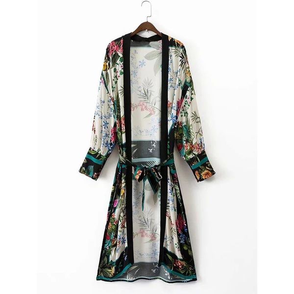women's jackets wt202 women vintage plant floral print sashes deco slim waist kimono jacket black edge summer thin, Black;brown
women's jackets wt202 women vintage plant floral print sashes deco slim waist kimono jacket black edge summer thin, Black;brown