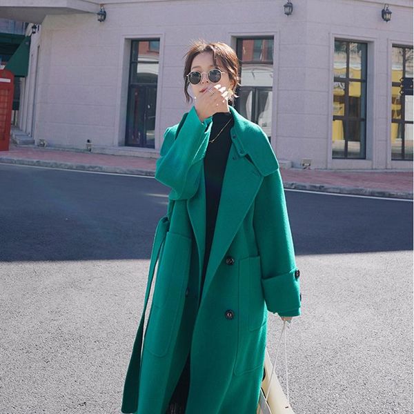 women's wool & blends high-end green woolen coat autumn winter long coats 2021 elegant double breasted overcoat thick warm outerwear, Black
women's wool & blends high-end green woolen coat autumn winter long coats 2021 elegant double breasted overcoat thick warm outerwear, Black