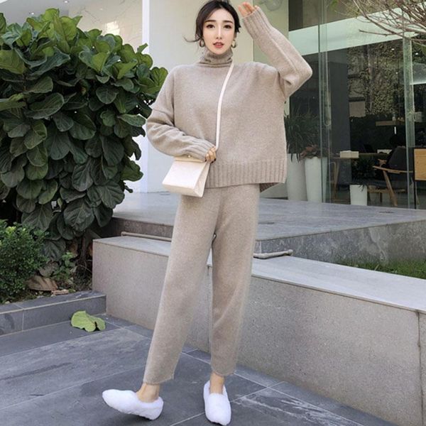 women's two piece pants turtleneck sweater + carrot jogging 2 pieces set women knitted tracksuit pullover chic outwear, White
women's two piece pants turtleneck sweater + carrot jogging 2 pieces set women knitted tracksuit pullover chic outwear, White