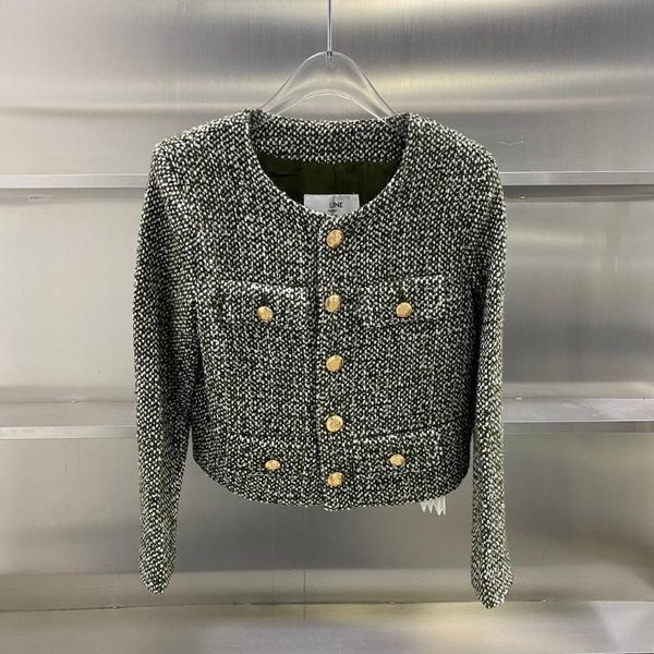 women's jackets vintage wool tweed jacket coat for women famous designer metal single-breasted print lining short outwear fmale, Black;brown 
women's jackets vintage wool tweed jacket coat for women famous designer metal single-breasted print lining short outwear fmale, Black;brown
