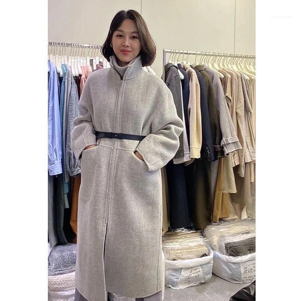 women's wool & blends south korea dongdaemun autumn and winter double-sided cashmere coat belt zipper, Black
women's wool & blends south korea dongdaemun autumn and winter double-sided cashmere coat belt zipper, Black